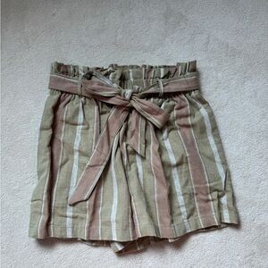 Striped Tan and Brown Tie-Waist Shorts